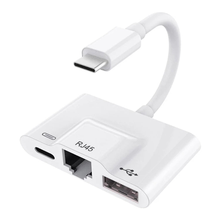 3in1 USB-C / Type-Cオス-USB＋100M RJ45イーサネット＋Type-C電源メスアダプター、3in1