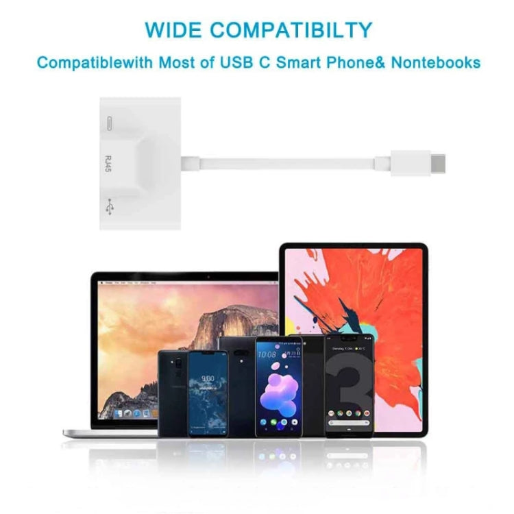 3in1 USB-C / Type-Cオス-USB＋100M RJ45イーサネット＋Type-C電源メスアダプター、3in1
