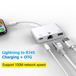 NK-107 3in1 イーサネット + USB + 8ピン充電 メス端子 to 8ピンオス OTG デジタルビデオコンバーターケーブル