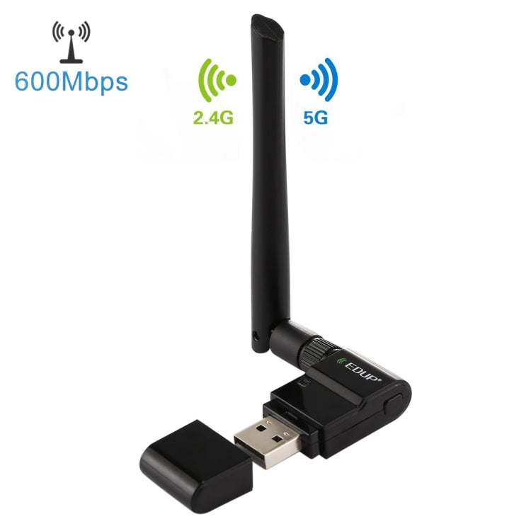 EDUP EP-AC1635 600Mbps デュアルバンド無線11AC USBイーサネットアダプター 2dBiアンテナ付き ノートパソコン/PC用、EP-AC1635