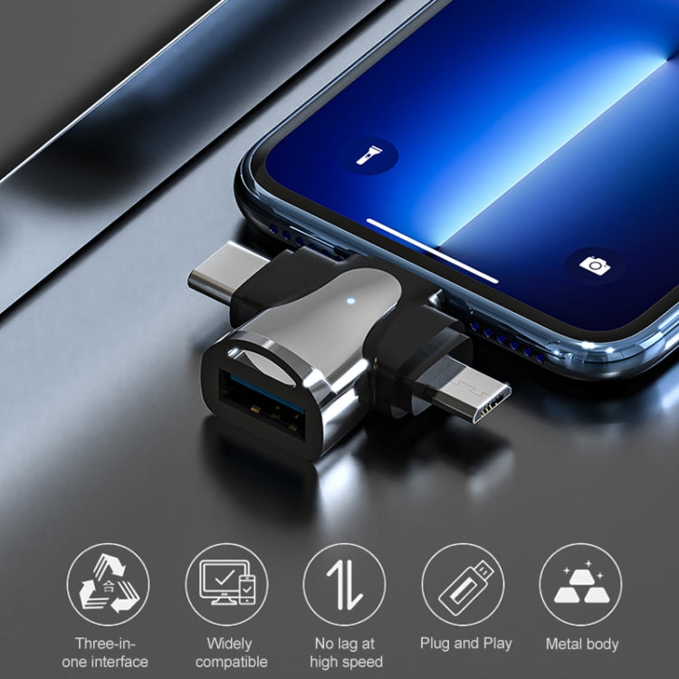 3in1 OTGアダプター、USB-タイプC / マイクロUSB / 8ピン
