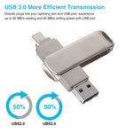 Richwell 3in1 128G マイクロUSB + 8ピン + USB 3.0 メタル回転式プッシュプルフラッシュディスク OTG機能付き 128G