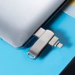 Richwell 3in1 128G マイクロUSB + 8ピン + USB 3.0 メタル回転式プッシュプルフラッシュディスク OTG機能付き 128G