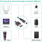 3A USB から 5.5 x 2.1mm DC電源プラグケーブル、長さ：1m、USB から DC 5.5x2.1mm
