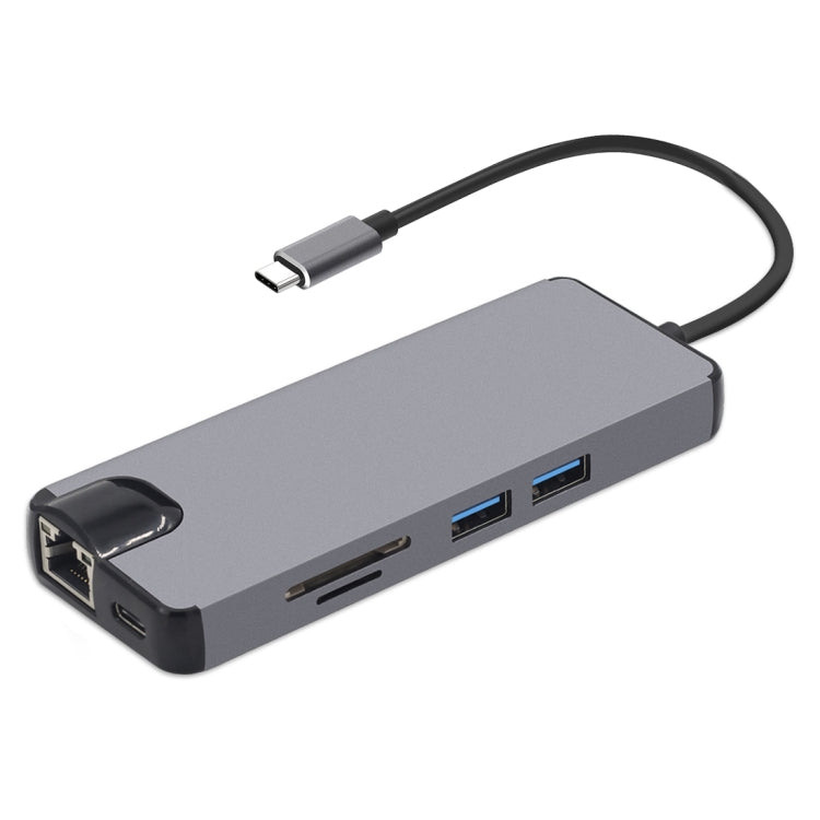 8-in-1 Type-C から HDMI + USB 3.0 + USB 3.0 + Type-C + LAN + VGA + TF/SDカードリーダーアダプター