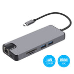 8-in-1 Type-C から HDMI + USB 3.0 + USB 3.0 + Type-C + LAN + VGA + TF/SDカードリーダーアダプター