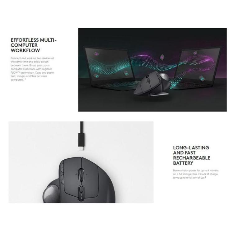ロジクール MX ERGO S 440DPI Bluetooth + Unifying デュアルモードワイヤレストラックボール光学マウス、MX ERGO S