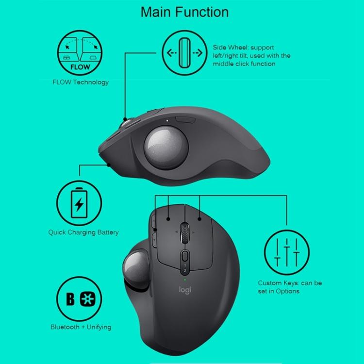 ロジクール MX ERGO S 440DPI Bluetooth + Unifying デュアルモードワイヤレストラックボール光学マウス、MX ERGO S