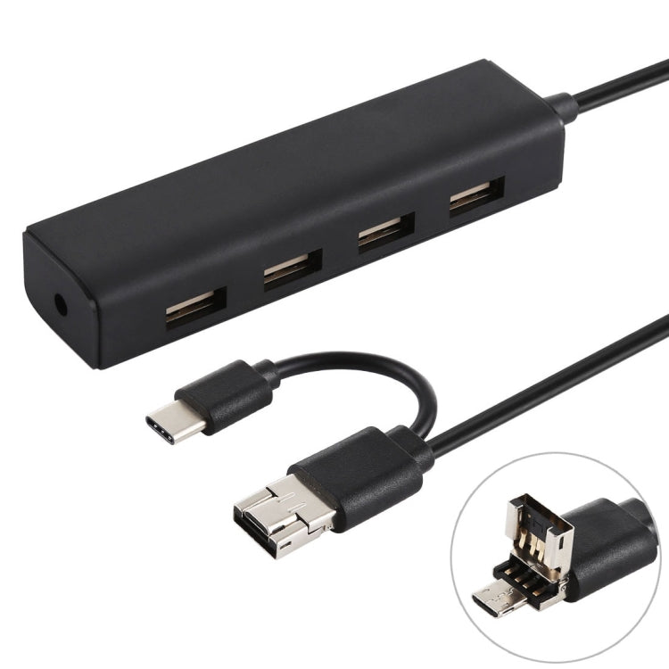 3 in 1 USB-C / Type-C + マイクロUSB + 4 x USB 2.0 ポート ハブコンバーター, ケーブル長さ: 12cm, 3 in 1 (ホワイト), 3 in 1 (ブラック)