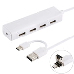 3 in 1 USB-C / Type-C + マイクロUSB + 4 x USB 2.0 ポート ハブコンバーター, ケーブル長さ: 12cm, 3 in 1 (ホワイト), 3 in 1 (ブラック)