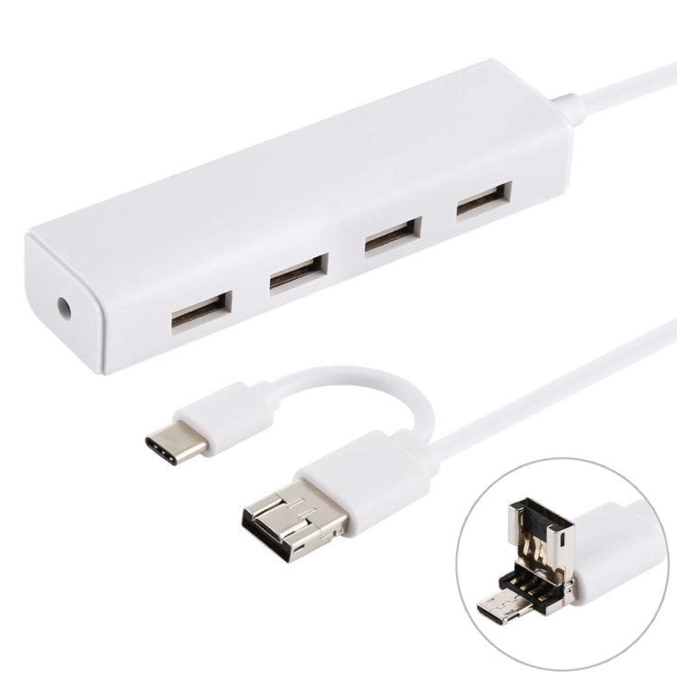 3 in 1 USB-C / Type-C + マイクロUSB + 4 x USB 2.0 ポート ハブコンバーター, ケーブル長さ: 12cm, 3 in 1 (ホワイト), 3 in 1 (ブラック)