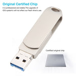 3-in-1 64G マイクロUSB + 8ピン + Type-C メタル回転式プッシュプルフラッシュディスク OTG機能付き、64G USB + 8ピン + Type-C