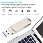 3-in-1 64G マイクロUSB + 8ピン + Type-C メタル回転式プッシュプルフラッシュディスク OTG機能付き、64G USB + 8ピン + Type-C