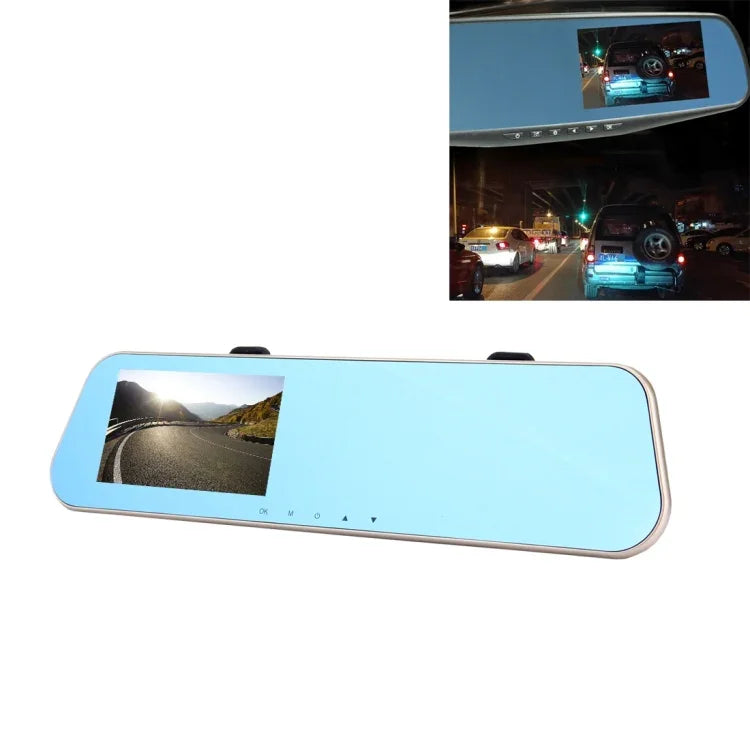 左側スクリーン表示リアビューミラー車両DVR、Allwinnerプログラム、2カメラ 1080P HD 140度広角視野、GPSポート／動体検知／ナイトビジョン／TFカード／Gセンサー対応、リアビューミラー車両DVR