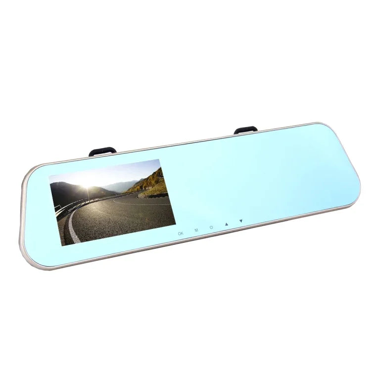 左側スクリーン表示リアビューミラー車両DVR、Allwinnerプログラム、2カメラ 1080P HD 140度広角視野、GPSポート／動体検知／ナイトビジョン／TFカード／Gセンサー対応、リアビューミラー車両DVR