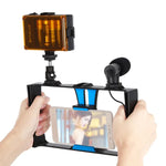 PULUZ 3イン1 Vloggingライブ配信用LEDセルフィーライト スマートフォンビデオリグキット マイク＋コールドシュートリポッドヘッド付き iPhone、Galaxy、Huawei、Xiaomi、HTC、LG、Google、その他スマートフォン対応、3イン1、3イン1（レッド）、3イン1（US）