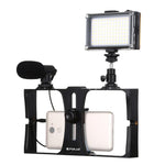 PULUZ 3イン1 Vloggingライブ配信用LEDセルフィーライト スマートフォンビデオリグキット マイク＋コールドシュートリポッドヘッド付き iPhone、Galaxy、Huawei、Xiaomi、HTC、LG、Google、その他スマートフォン対応、3イン1、3イン1（レッド）、3イン1（US）