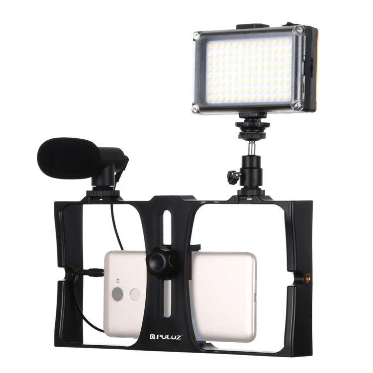 PULUZ 3イン1 Vloggingライブ配信用LEDセルフィーライト スマートフォンビデオリグキット マイク＋コールドシュートリポッドヘッド付き iPhone、Galaxy、Huawei、Xiaomi、HTC、LG、Google、その他スマートフォン対応、3イン1、3イン1（レッド）、3イン1（US）