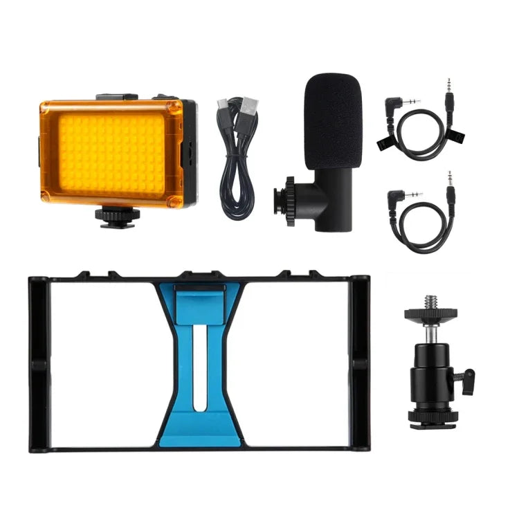 PULUZ 3イン1 Vloggingライブ配信用LEDセルフィーライト スマートフォンビデオリグキット マイク＋コールドシュートリポッドヘッド付き iPhone、Galaxy、Huawei、Xiaomi、HTC、LG、Google、その他スマートフォン対応、3イン1、3イン1（レッド）、3イン1（US）
