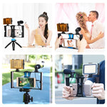 PULUZ 4イン1 Vloggingライブ配信用LEDセルフィーライト スマートフォンビデオリグキット マイク＋三脚マウント＋コールドシュートリポッドヘッド付き iPhone、Galaxy、Huawei、Xiaomi、HTC、LG、Google、その他スマートフォン対応、4イン1（ブルー）、4イン1、4イン1（US）