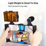 PULUZ 4イン1 Vloggingライブ配信用LEDセルフィーライト スマートフォンビデオリグキット マイク＋三脚マウント＋コールドシュートリポッドヘッド付き iPhone、Galaxy、Huawei、Xiaomi、HTC、LG、Google、その他スマートフォン対応、4イン1（ブルー）、4イン1、4イン1（US）