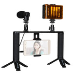 PULUZ 4イン1 Vloggingライブ配信用LEDセルフィーライト スマートフォンビデオリグハンドルスタビライザー アルミブラケットキット マイク＋三脚マウント＋コールドシュートリポッドヘッド付き、アルミブラケットキット