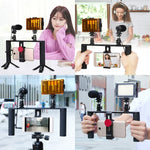 PULUZ 4イン1 Vloggingライブ配信用LEDセルフィーライト スマートフォンビデオリグハンドルスタビライザー アルミブラケットキット マイク＋三脚マウント＋コールドシュートリポッドヘッド付き、アルミブラケットキット