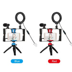 PULUZ 4イン1 Vloggingライブ配信用スマートフォンビデオリグ＋4.7インチ（12cm）リングLEDセルフィーライトキット マイク＋三脚マウント＋コールドシュートリポッドヘッド付き iPhone、Galaxy、Huawei、Xiaomi、HTC、LG、Google、その他スマートフォン対応、4イン1リングLED