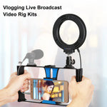 PULUZ 2イン1 Vloggingライブ配信用スマートフォンビデオリグ＋4.7インチ（12cm）リングLEDセルフィーライトキット コールドシュートリポッドヘッド付き iPhone、Galaxy、Huawei、Xiaomi、HTC、LG、Google、その他スマートフォン対応、2イン1リングLED