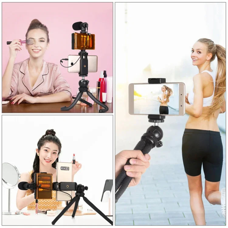 PULUZ ミニタコ型フレキシブル三脚ホルダー ボールヘッド＆スマホクランプ付き + 三脚マウントアダプター＆ロングスクリュー SLRカメラ、GoPro、携帯電話対応 サイズ：25cmx4.5cm、25cm三脚＋スマホクランプ