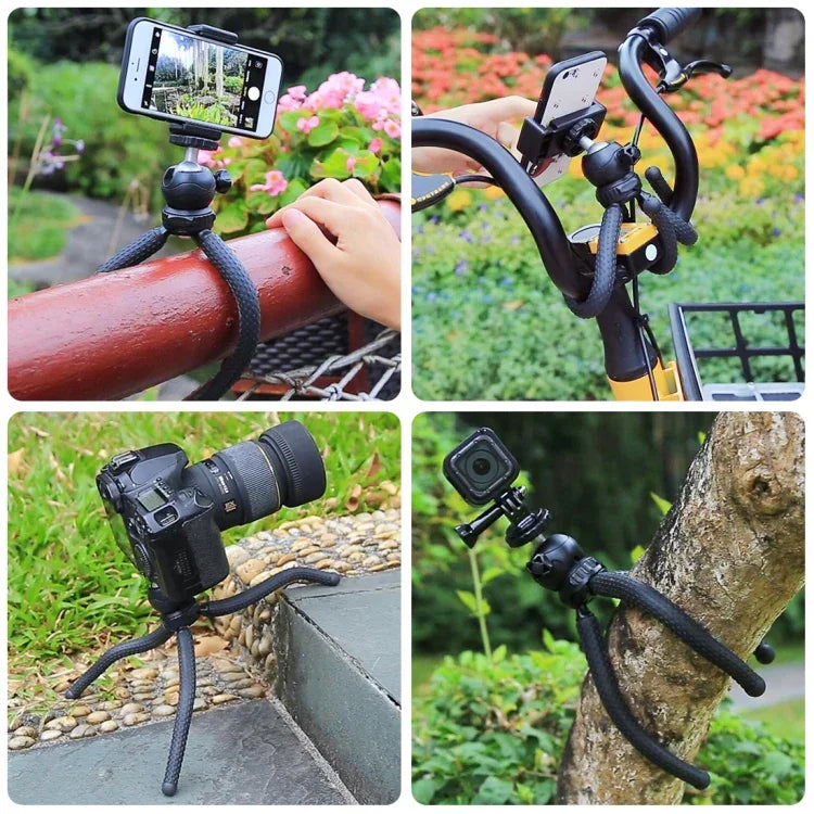 PULUZ ミニタコ型フレキシブル三脚ホルダー ボールヘッド＆スマホクランプ付き + 三脚マウントアダプター＆ロングスクリュー SLRカメラ、GoPro、携帯電話対応 サイズ：25cmx4.5cm、25cm三脚＋スマホクランプ