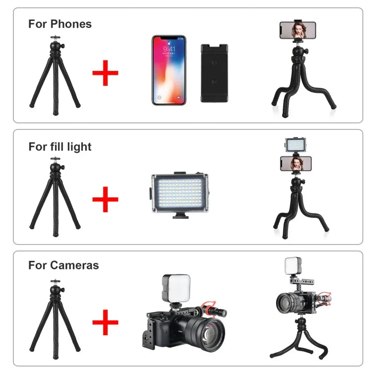 PULUZ ミニオクトパス フレキシブル三脚ホルダー ボールヘッド＆スマホクランプ付き + 三脚マウントアダプター＆ロングスクリュー SLRカメラ、GoPro、携帯電話用、サイズ：30cmx5cm、30cm三脚＋スマホクランプ