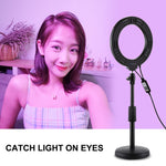 PULUZ 6.2インチ 16cm RGBWライト＋丸型ベース デスクトップホルダー USB調光式LEDリング ビデオ撮影用ライト 冷却シュー三脚ボールヘッド＆リモコン付き、デスクトップマウント＋6.2インチRGBW／リモコン付き