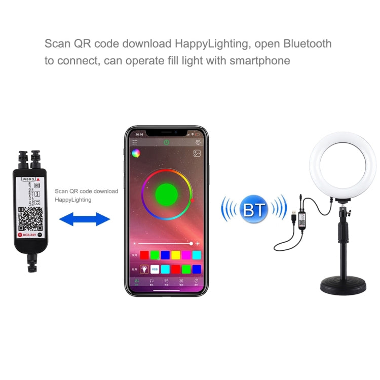 PULUZ 6.2インチ 16cm RGBWライト＋丸型ベース デスクトップホルダー USB調光式LEDリング ビデオ撮影用ライト 冷却シュー三脚ボールヘッド＆リモコン付き、デスクトップマウント＋6.2インチRGBW／リモコン付き
