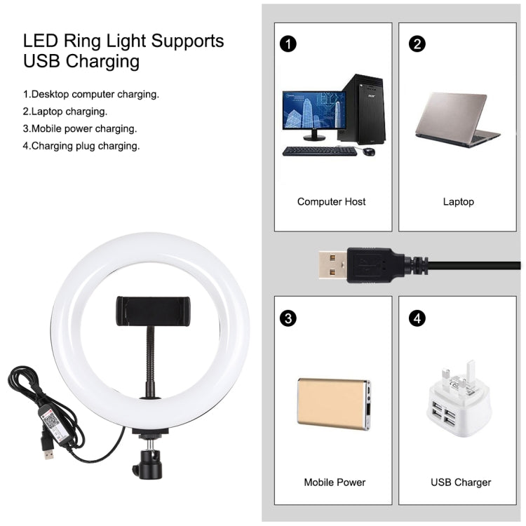 PULUZ 7.9インチ 20cm RGBWライト＋丸型ベース デスクトップマウント 調光可能 LED二色温度 LED曲面ライトリング Vlog・自撮り・写真・動画用ライト 電話クランプ付き、7.9インチ＋丸型マウント