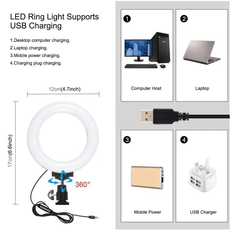 PULUZ 4イン1 Vloggingライブ配信用スマートフォンビデオリグ＋4.7インチ（12cm）RGBWリングLEDセルフィーライト＋マイク＋ポケット三脚マウントキット コールドシュートリポッドヘッド付き、4イン1、4イン1 RGBWリングLED
