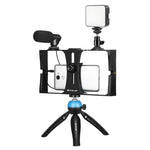 PULUZ 4イン1 Vloggingライブ配信用LEDセルフィーフィルライト スマートフォンビデオリグキット マイク＋三脚マウント＋コールドシュートリポッドヘッド付き iPhone、Galaxy、Huawei、Xiaomi、HTC、LG、Google、その他スマートフォン対応、4イン1フィルライトリグキット