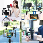 PULUZ 4イン1 Vloggingライブ配信用LEDセルフィーフィルライト スマートフォンビデオリグキット マイク＋三脚マウント＋コールドシュートリポッドヘッド付き iPhone、Galaxy、Huawei、Xiaomi、HTC、LG、Google、その他スマートフォン対応、4イン1フィルライトリグキット