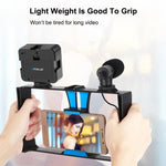 PULUZ 4イン1 Vloggingライブ配信用LEDセルフィーフィルライト スマートフォンビデオリグキット マイク＋三脚マウント＋コールドシュートリポッドヘッド付き iPhone、Galaxy、Huawei、Xiaomi、HTC、LG、Google、その他スマートフォン対応、4イン1フィルライトリグキット