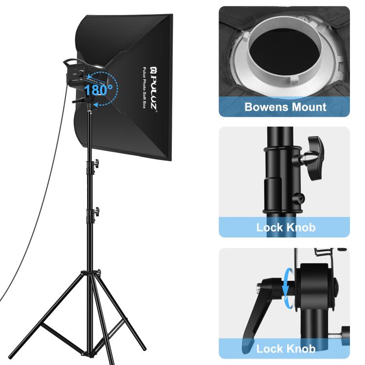 PULUZ 120Wフォトスタジオストロボフラッシュライトキット ソフトボックスリフレクター＆三脚付き、長方形120W 2700K-6500Kライトキット EUプラグ、長方形120W 2700K-6500Kライトキット UKプラグ、長方形120W 2700K-6500Kライトキット USプラグ