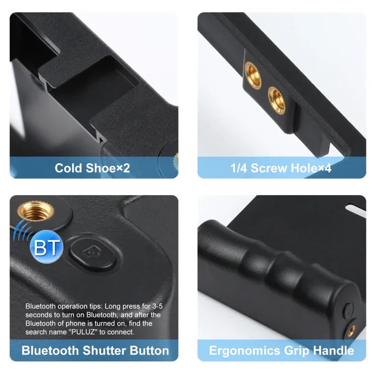 PULUZ 4イン1 Bluetooth ハンドヘルド ブロギング ライブ配信 LED セルフィーライト スマートフォンビデオリグキット マイク＋三脚マウント＋コールドシュートリポッドヘッド付き iPhone、Galaxy、Huawei、Xiaomi、HTC、LG、Google、その他スマートフォン対応 4イン1 Bluetoothリグ