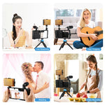 PULUZ 4イン1 Bluetooth ハンドヘルド ブロギング ライブ配信 LED セルフィーライト スマートフォンビデオリグキット マイク＋三脚マウント＋コールドシュートリポッドヘッド付き iPhone、Galaxy、Huawei、Xiaomi、HTC、LG、Google、その他スマートフォン対応 4イン1 Bluetoothリグ