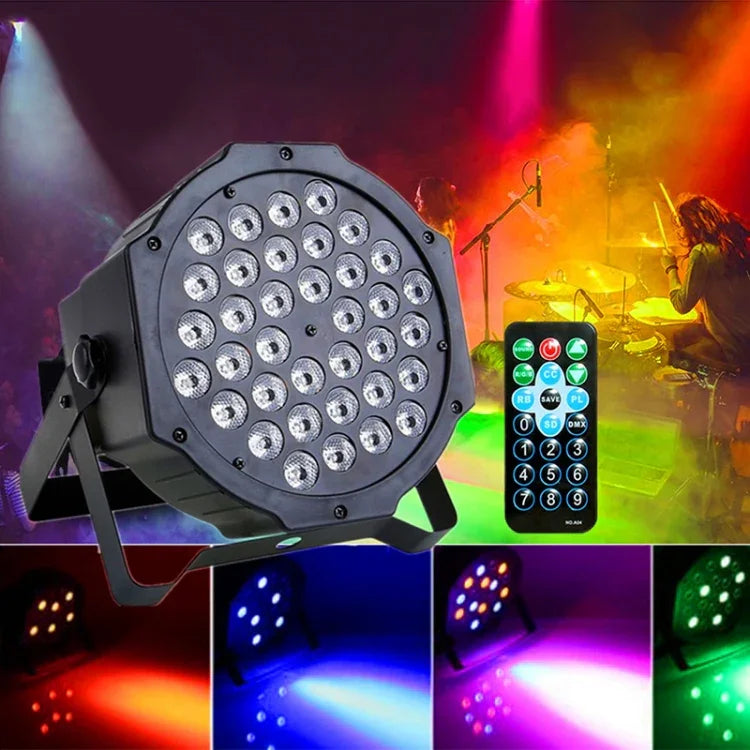 36W 36 LEDs DMX512 RGB LED PARライト リモコン付き、ストロボ＋サウンドコントロール＋自走式、AC 100-240V、リモコン付きRGB