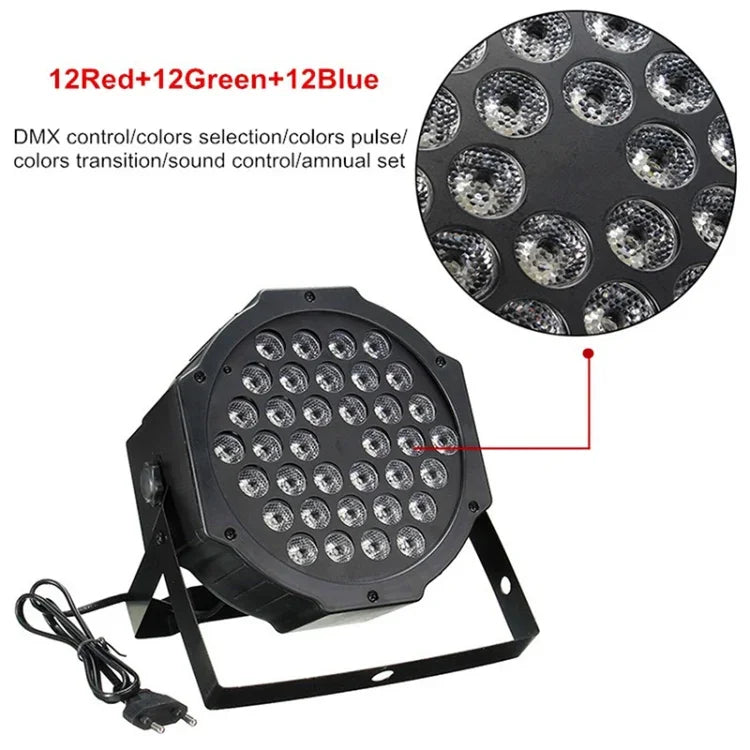 36W 36 LEDs DMX512 RGB LED PARライト リモコン付き、ストロボ＋サウンドコントロール＋自走式、AC 100-240V、リモコン付きRGB