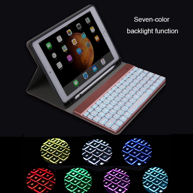 508A 取り外し可能 Bluetoothキーボード + ホルダー＆カラフルバックライト付き横開きレザータブレットケース iPad Pro 9.7インチ、iPad Air、iPad Air 2、iPad 9.7インチ（2017）、iPad 9.7インチ（2018）用 508A ブルー、508A シャンパンゴールド
