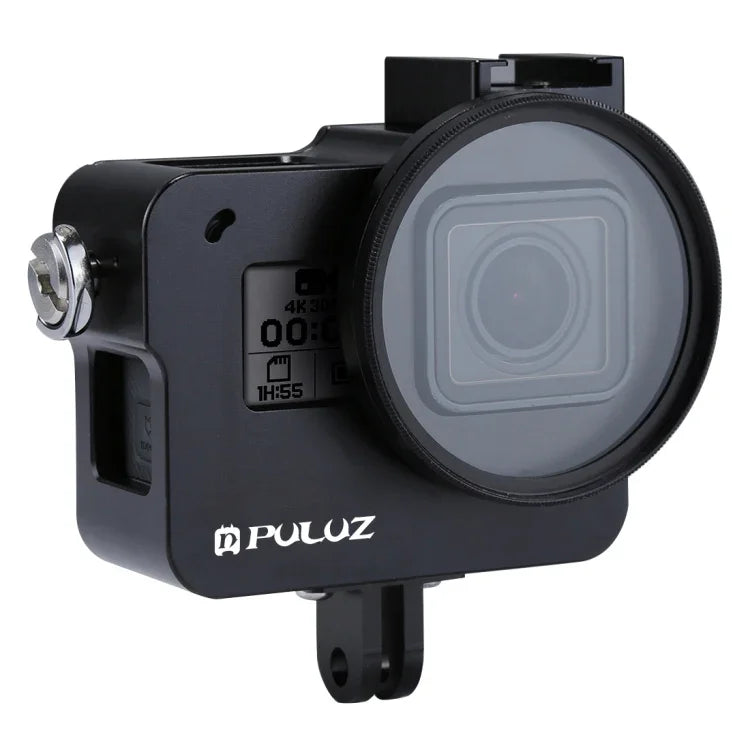 PULUZ ハウジングシェル CNCアルミ合金保護ケージ 保険フレーム＆52mm UVレンズ付き GoPro HERO(2018) /7 ブラック /6 /5用、HERO6 /5プルフレーム用、HERO5プルフレーム用