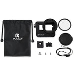 PULUZ ハウジングシェル CNCアルミ合金保護ケージ 保険フレーム＆52mm UVレンズ付き GoPro HERO(2018) /7 ブラック /6 /5用、HERO6 /5プルフレーム用、HERO5プルフレーム用