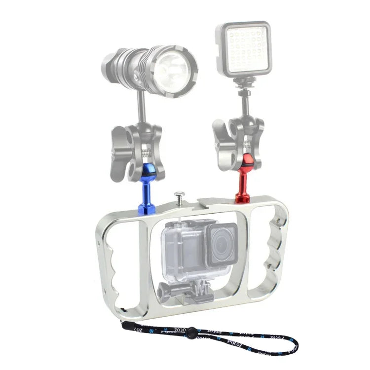 PULUZ デュアルハンドヘルドダイビングライトアーム CNCアルミマウント ストラップ付き GoPro、Insta360、DJIおよびその他のアクションカメラ用、ライトアームマウント/S