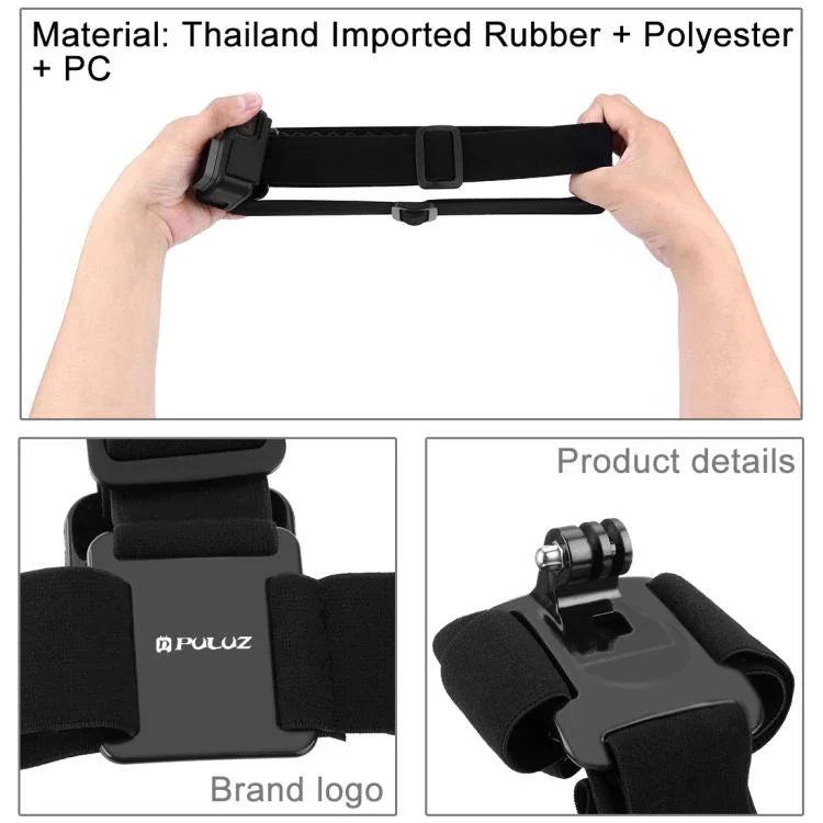 PULUZ 弾性マウントベルト 調節可能ヘッドストラップ GoPro、Insta360 ONE R、DJI Osmo Actionおよびその他のアクションカメラ用、ヘッドストラップ