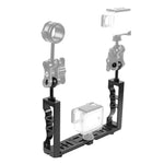 PULUZ 調節可能ダイビング用デュアルハンドヘルド CNCアルミランプアームホルダー GoPro、Insta360、DJIおよびその他のアクションカメラ用、デュアルハンドヘルドアームホルダー